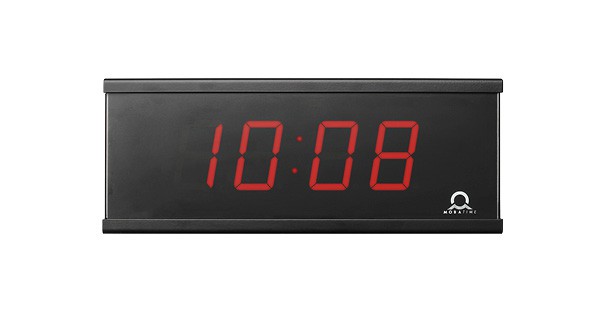 Front view of ECO-M-DC digital clock with red display
