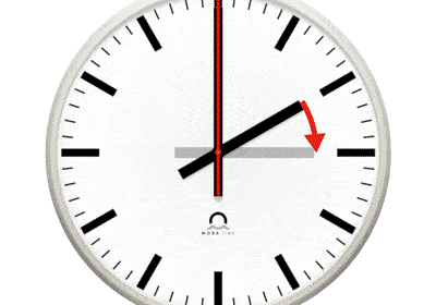 Second version of the GIF animation showing daylight saving time change for digital clocks by MOBATIME