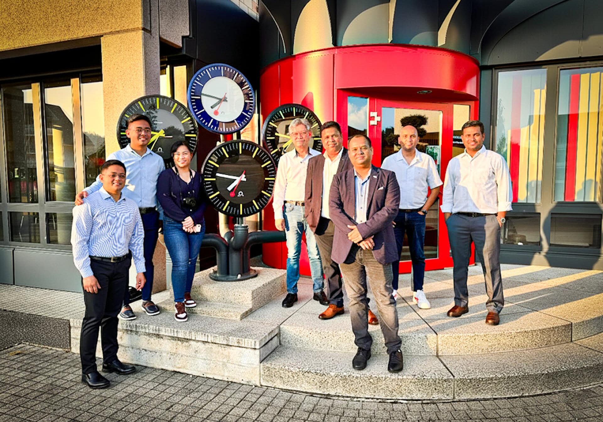 Delegation from the NSCR Philippines project with MOBATIME engineers in Switzerland during the successful FAT of the Master Clock & Time Server System.