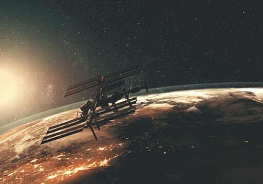 Earth view from above at sunset