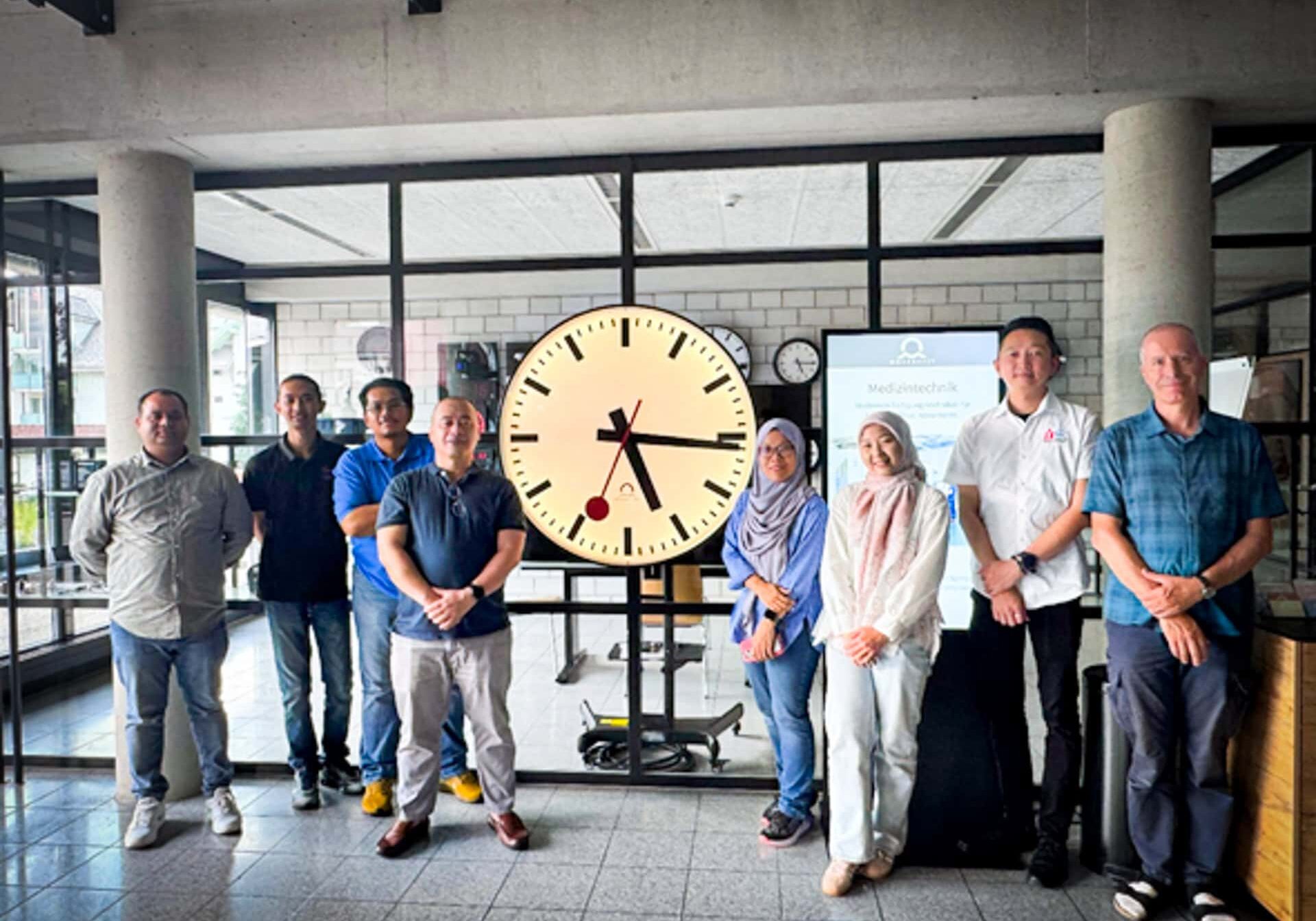 Delegation from Sarawak Metro, DOM EEB JV, and MOBATIME teams during the successful FAT of the Master Clock System for KUTS Malaysia in Switzerland.