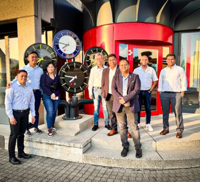 Delegation from the NSCR Philippines project with MOBATIME engineers in Switzerland during the successful FAT of the Master Clock & Time Server System.