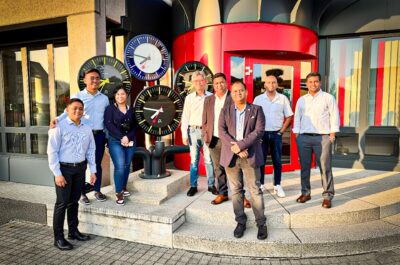 Delegation from the NSCR Philippines project with MOBATIME engineers in Switzerland during the successful FAT of the Master Clock & Time Server System.