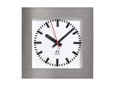 SLH-OP, front view, stainless steel metallic case, indoor analog clock