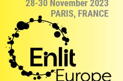 Logo Enlit sur fond jaune avec la date de l'exposition