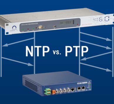 Imagen comparativa que ilustra las diferencias entre el Protocolo de Tiempo de Red (NTP) y el Protocolo de Tiempo de Precisión (PTP)