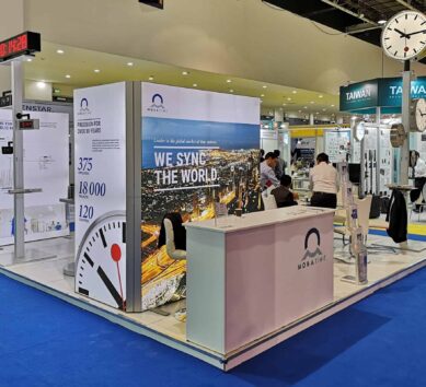 Intersec MOBATIME Booth, analogue and digital Clock Stand