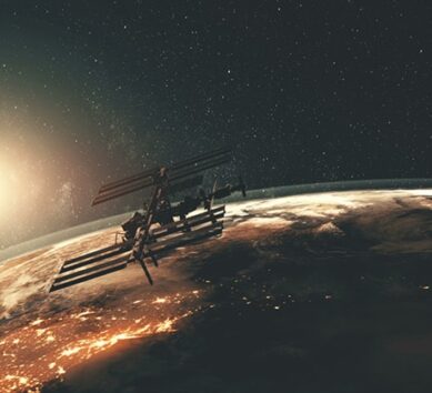 Earth view from above at sunset